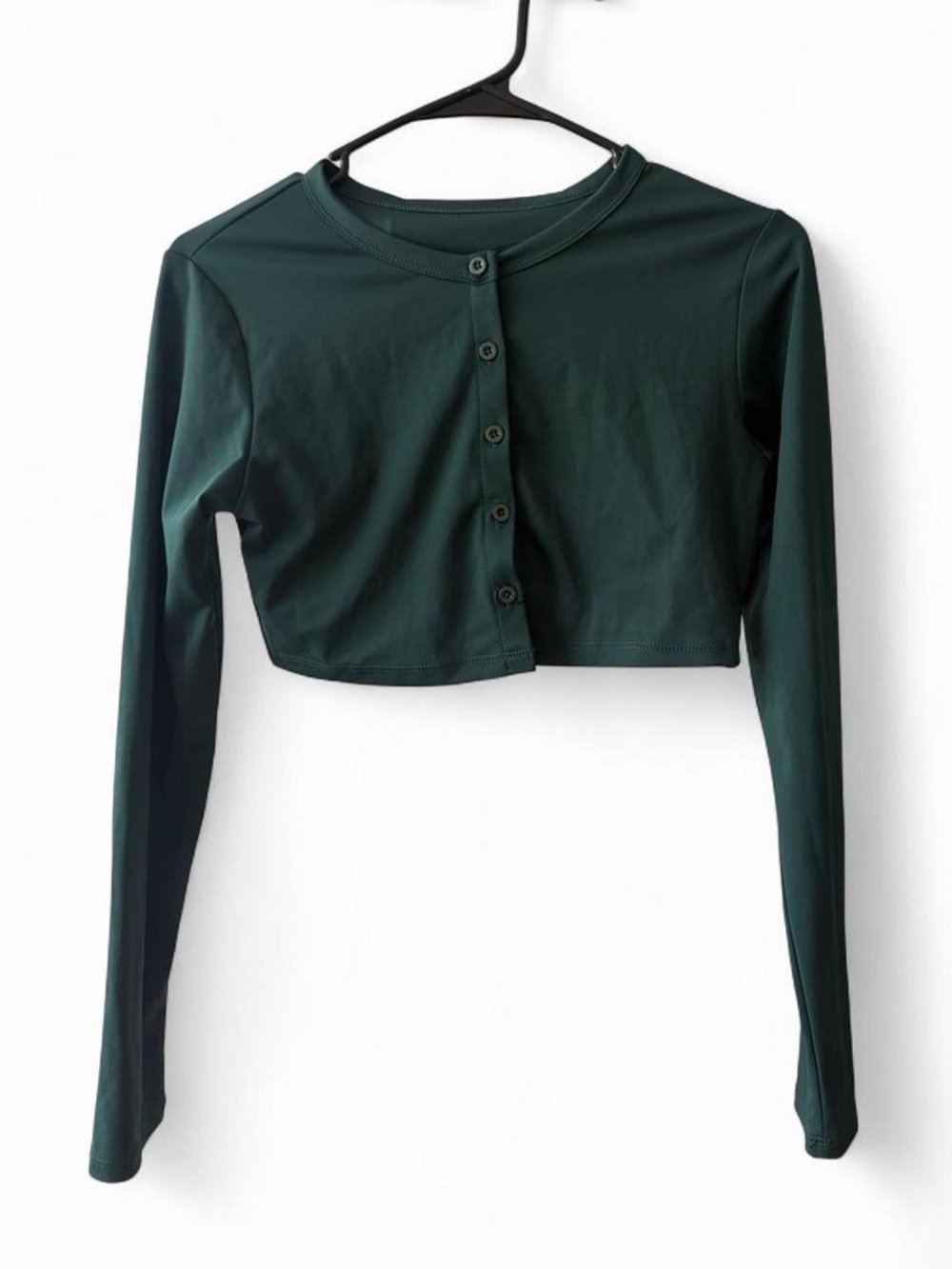 SHEIN Dark Green Long Sleeve Cropped Button-Up Top
